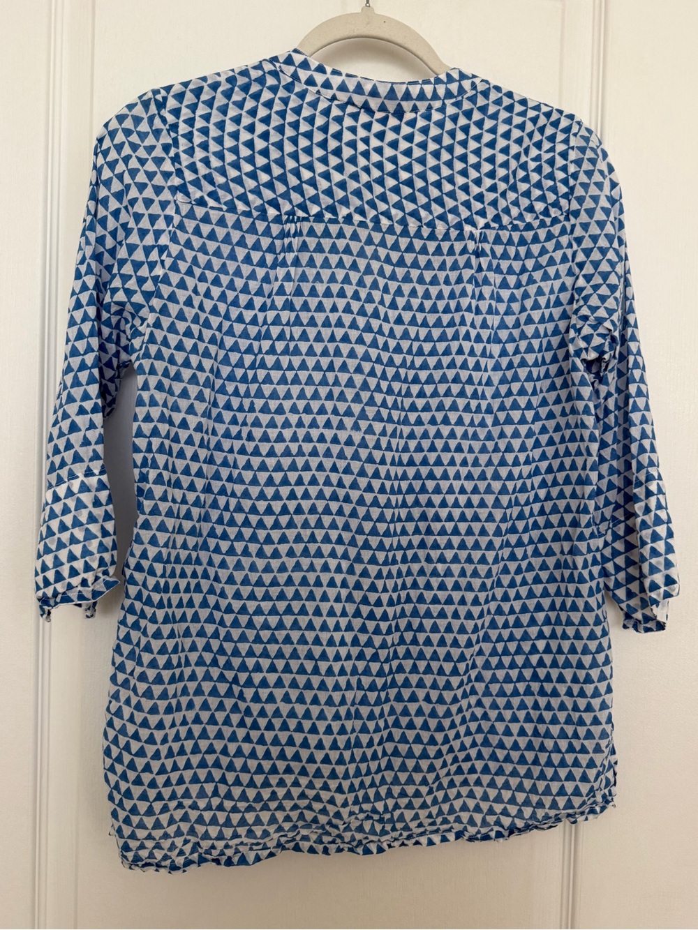 Oliphant Blue & White Geometric 100% Cotton Pintuck Women’s Tunic Top sz Small - Picture 2 of 4